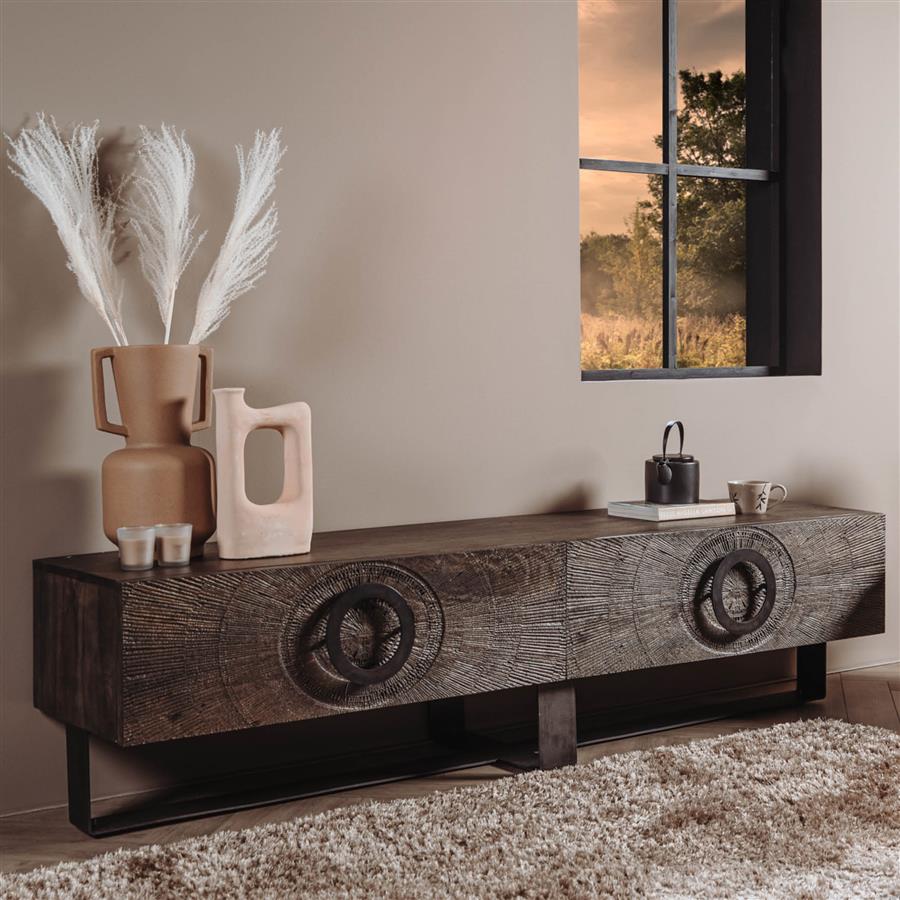 Tower Living TV-meubel Padua – 200 cm – Massief Mangohout - Uniek Handgesneden Design